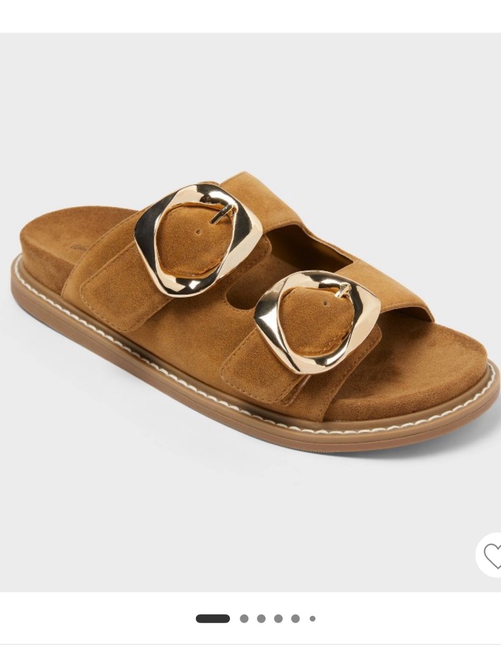 Universal Thread Brown Suede Double-Buckle Slide Sandal with Gold Accents Ashton